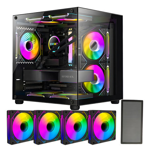 Gabinete Gamer Hayom Aquário com 4 Fans Cooler Led RGB GB1796 Preto